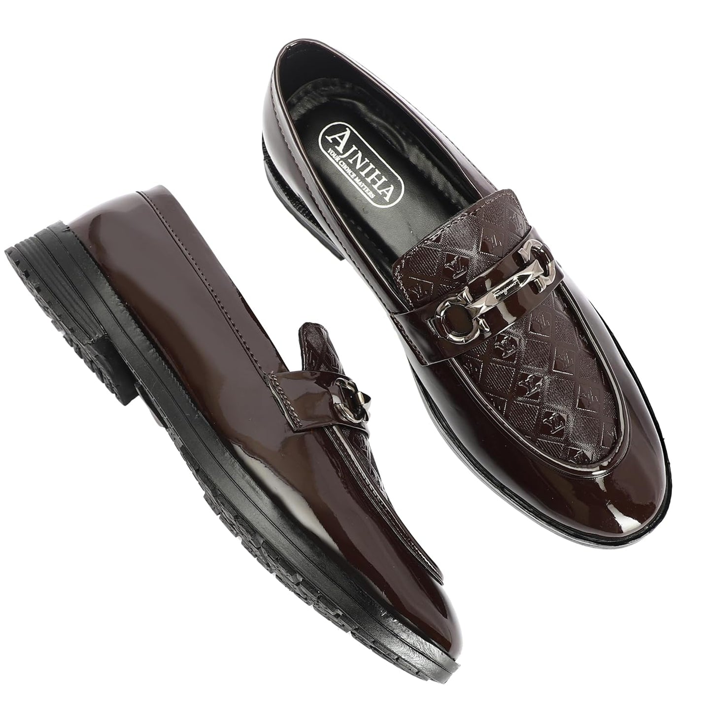 AJINHA Men's Patent Leather Loafers, Brown Quilted - alphahostel.in
