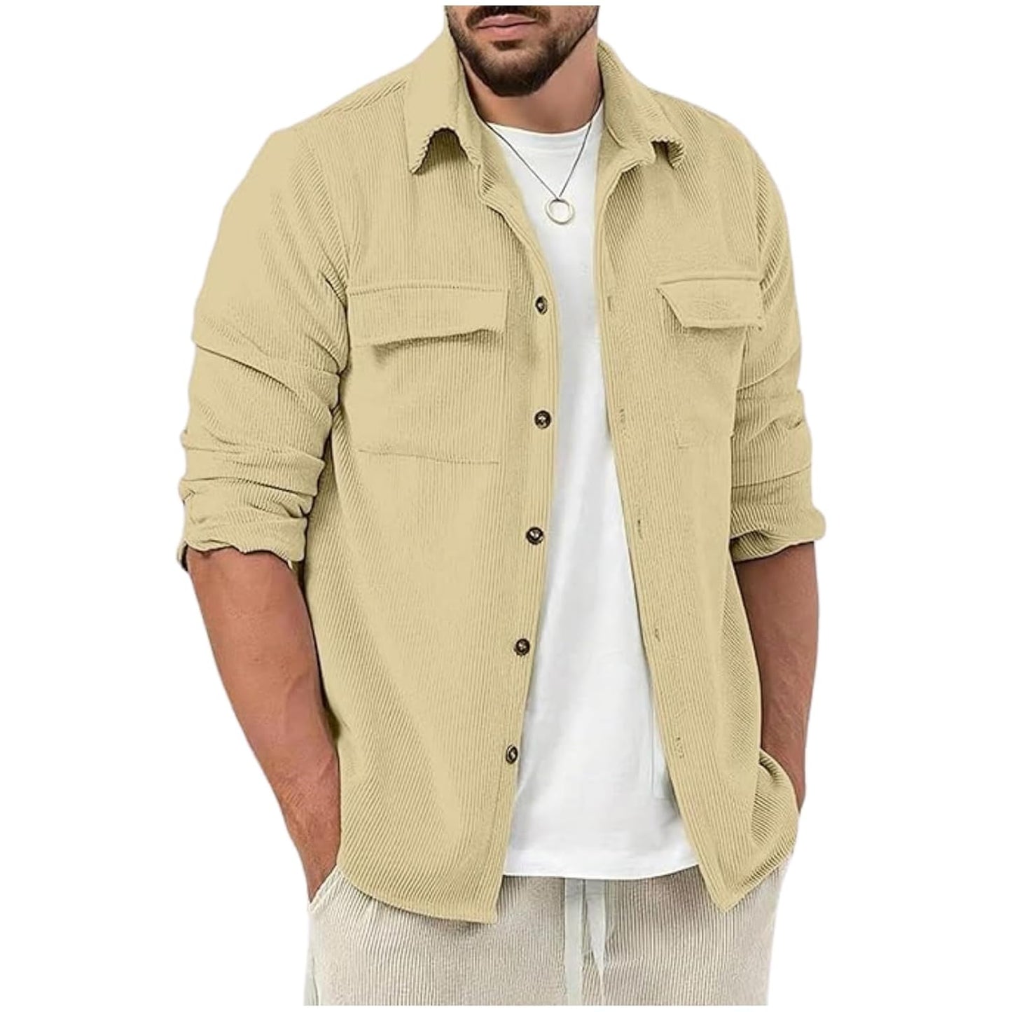 MiraMichi Corduroy Men's Full Sleeve Casual Striped