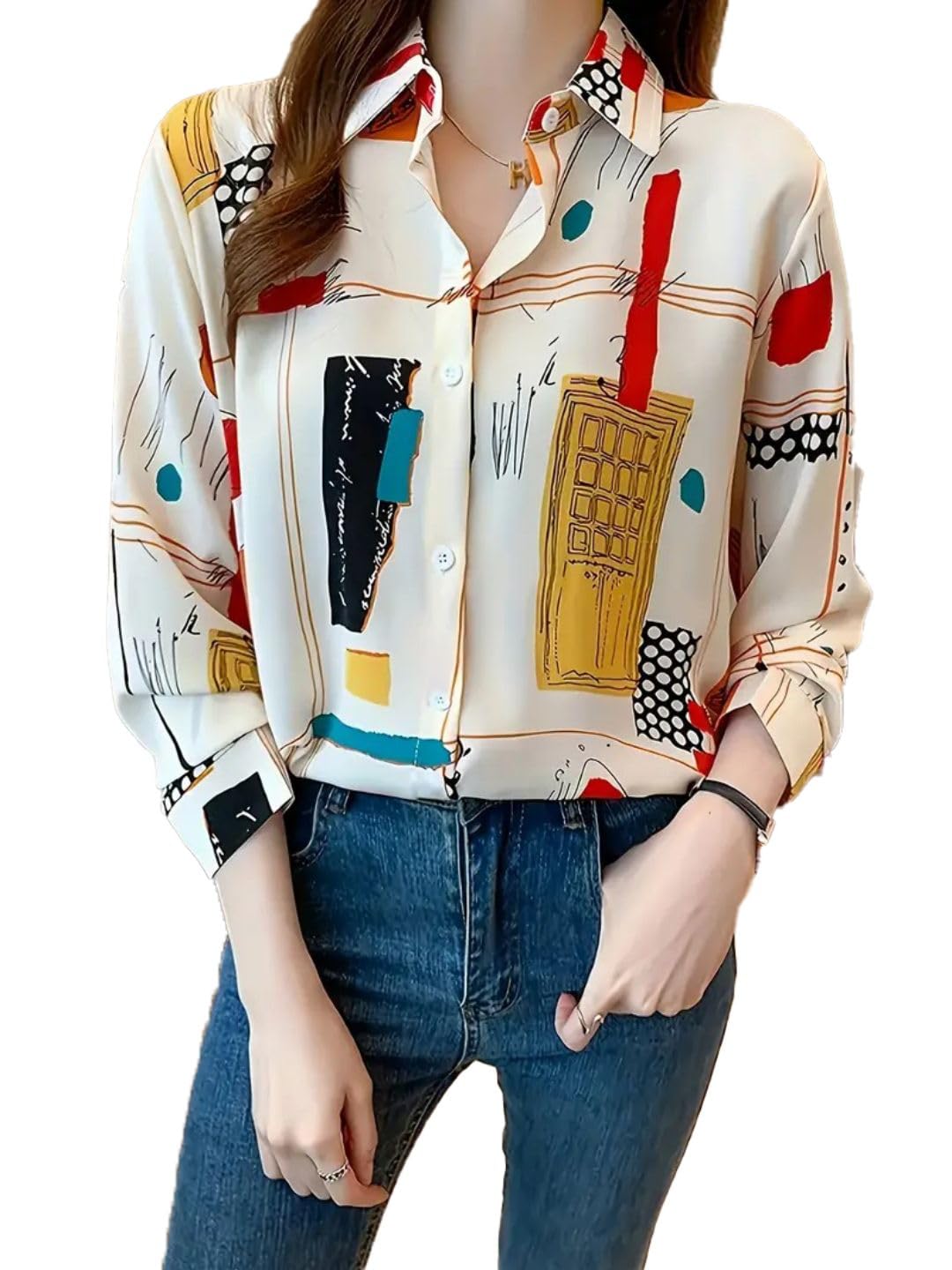 Trendy Queen Women's Printed Straight Mandarin Neck Shirt for Women's | Tops for Woman Shirts | Shirt for Women Stylish Western (SD778_S)