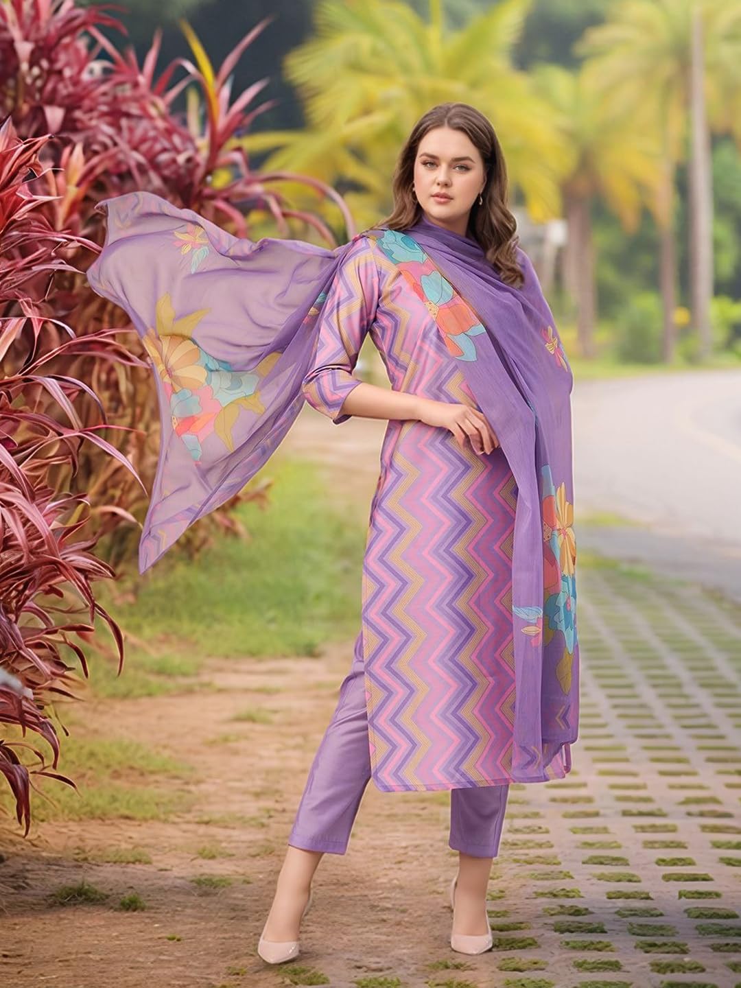 GoSriKi Women's Rayon Viscose Straight Printed