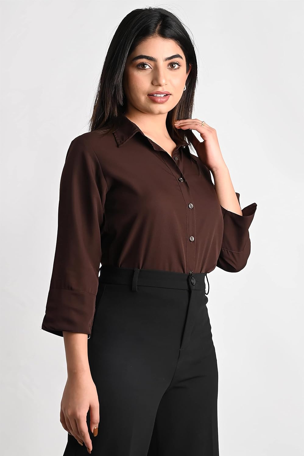 GM SARA Women's Polyester Stylish Regular Fit Button Down Plain Solid Formal Casual Shirts for Women Office Wear