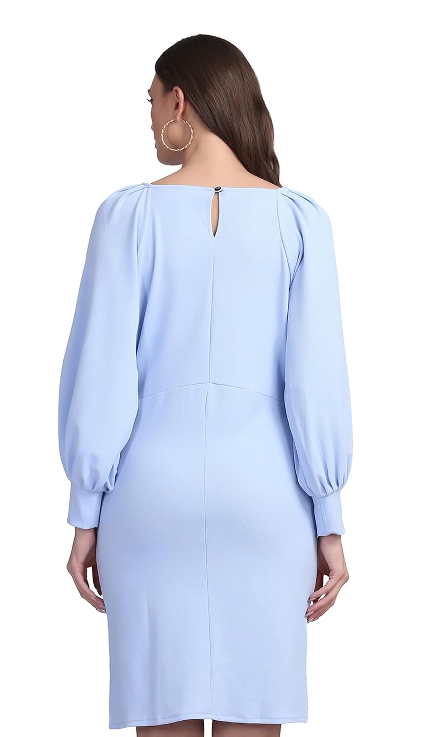 Shasmi Women's Comfortable Mustard Round Neck Full Sleeve Solid Midi Bodycon Casual Western Stylish Dress