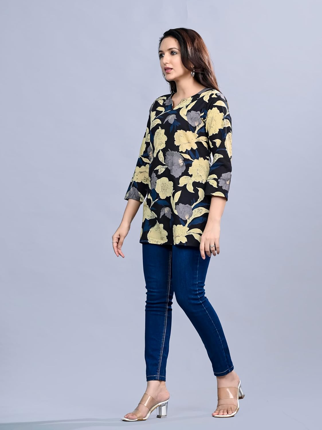 HION HILS Women's Stylish 3/4 Sleeve Floral Printed
