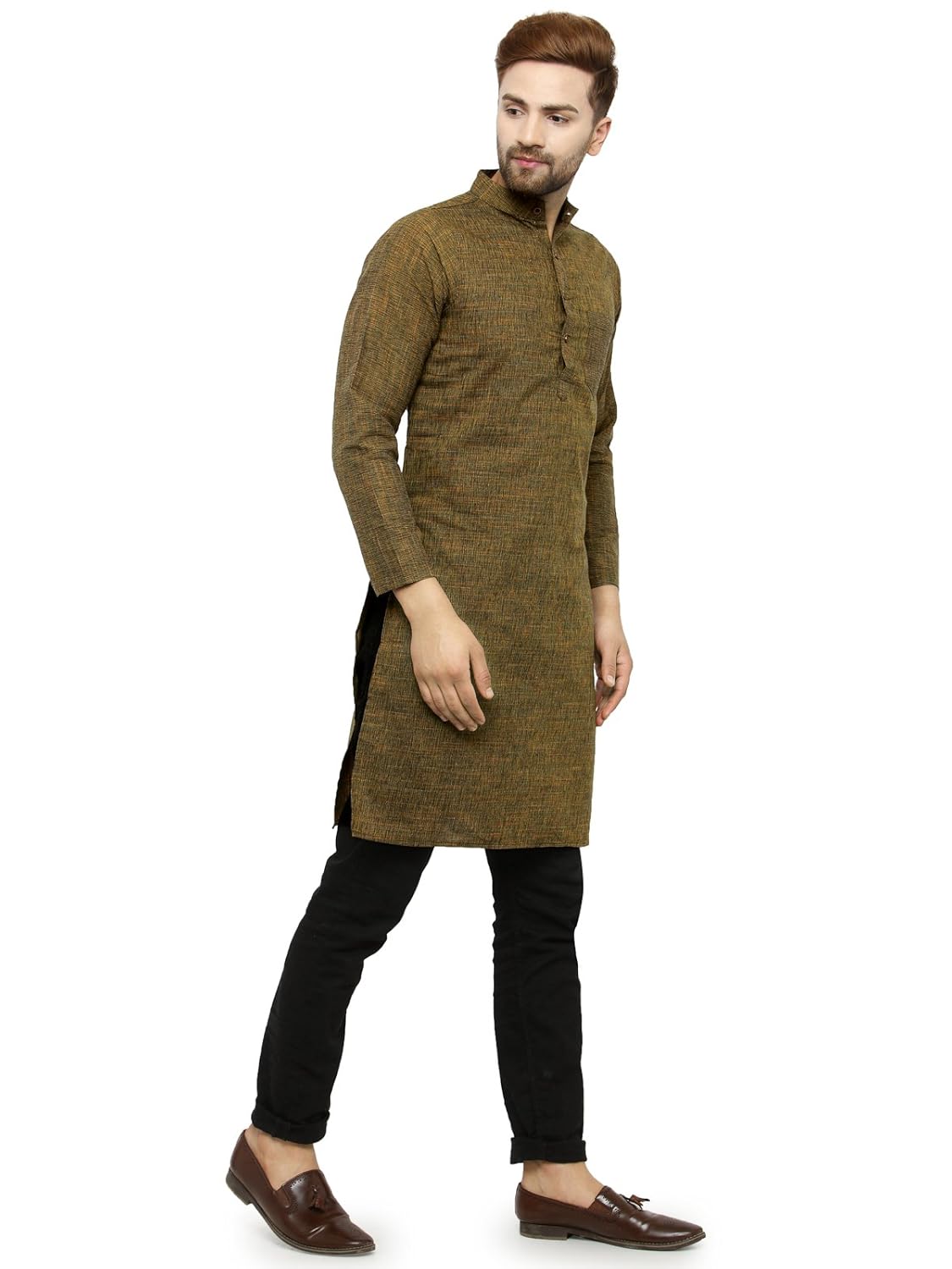 Enchanted Drapes Mens' Solid Cotton Long Kurta