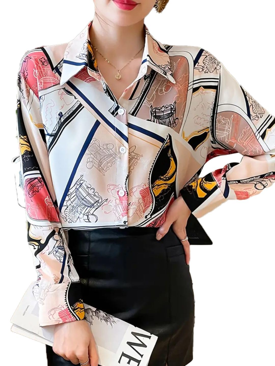 Trendy Queen Women's Printed Straight Mandarin Neck Shirt for Women's | Tops for Woman Shirts | Shirt for Women Stylish Western (SD778_S)
