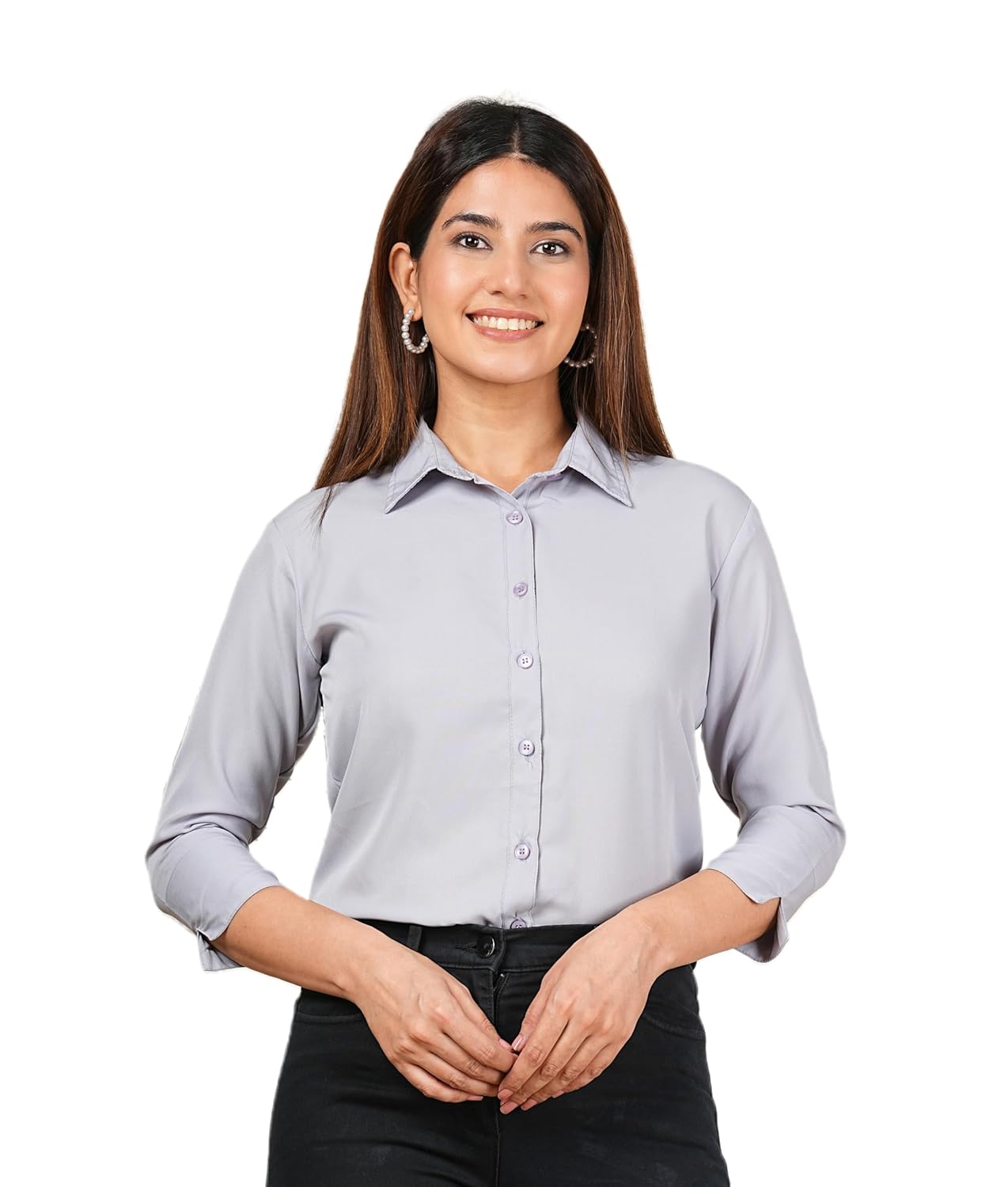 GM SARA Women's Polyester Stylish Regular Fit Button Down Plain Solid Formal Casual Shirts for Women Office Wear