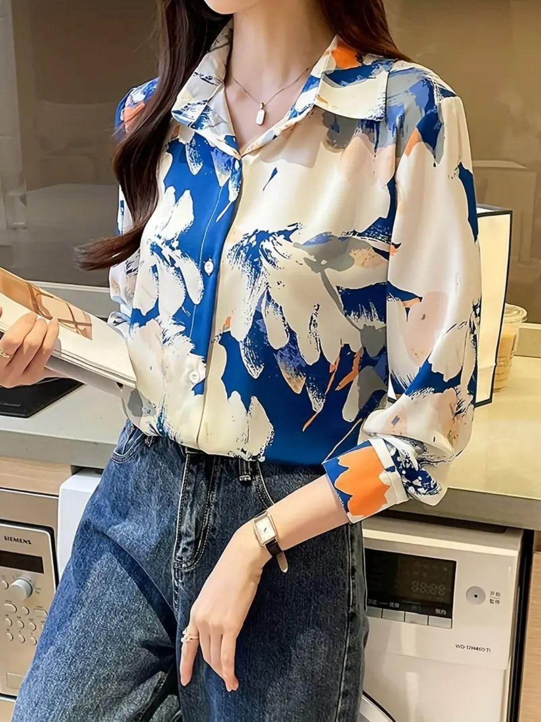 Trendy Queen Women's Printed Straight Mandarin Neck Shirt for Women's | Tops for Woman Shirts | Shirt for Women Stylish Western (SD778_S)