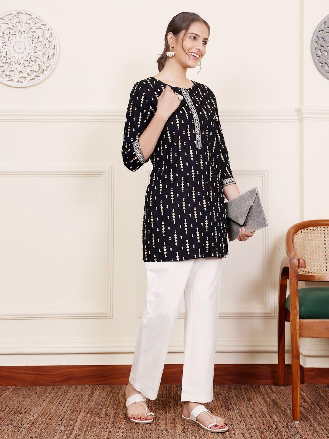 WAY SAFE Women's Cotton Blend Printed Tunic Top