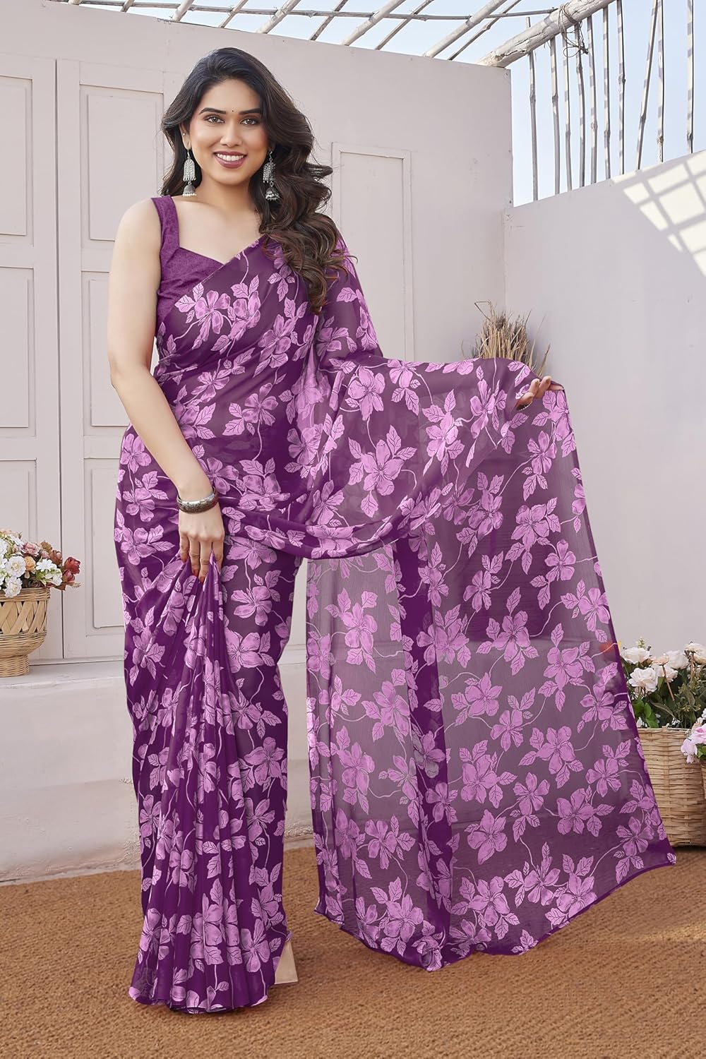FASHION Floral Printed Saree with Blouse Piece