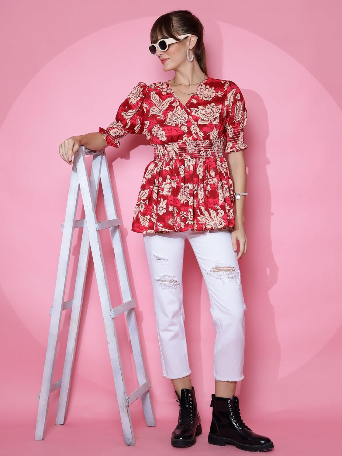 Sheetal Associates Women's Casual Puff Sleeves Floral