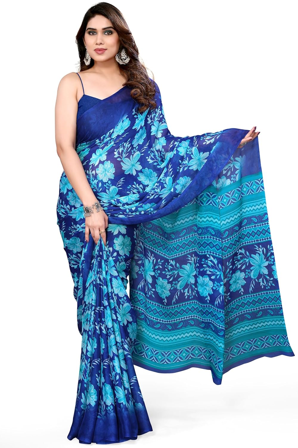 Women's Chiffon Floral Printed Saree with Blouse Piece