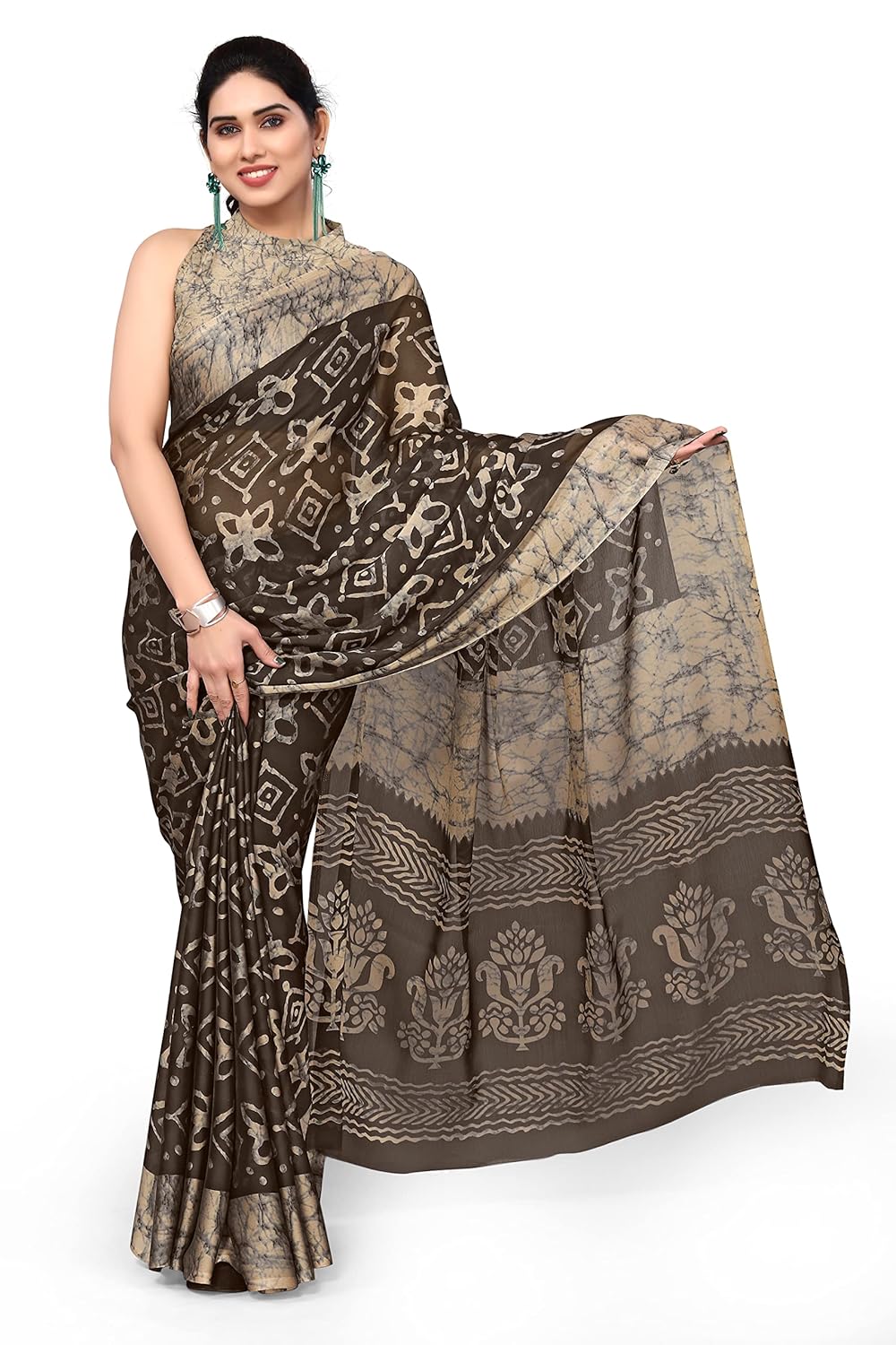 Women's Chiffon Printed Saree with BlousePiece