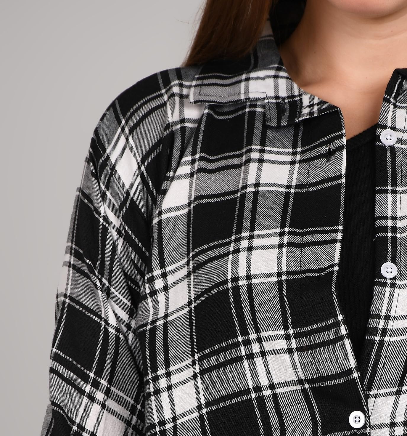 Women Black Check Shirt,Cotton Shirt for Women 7.