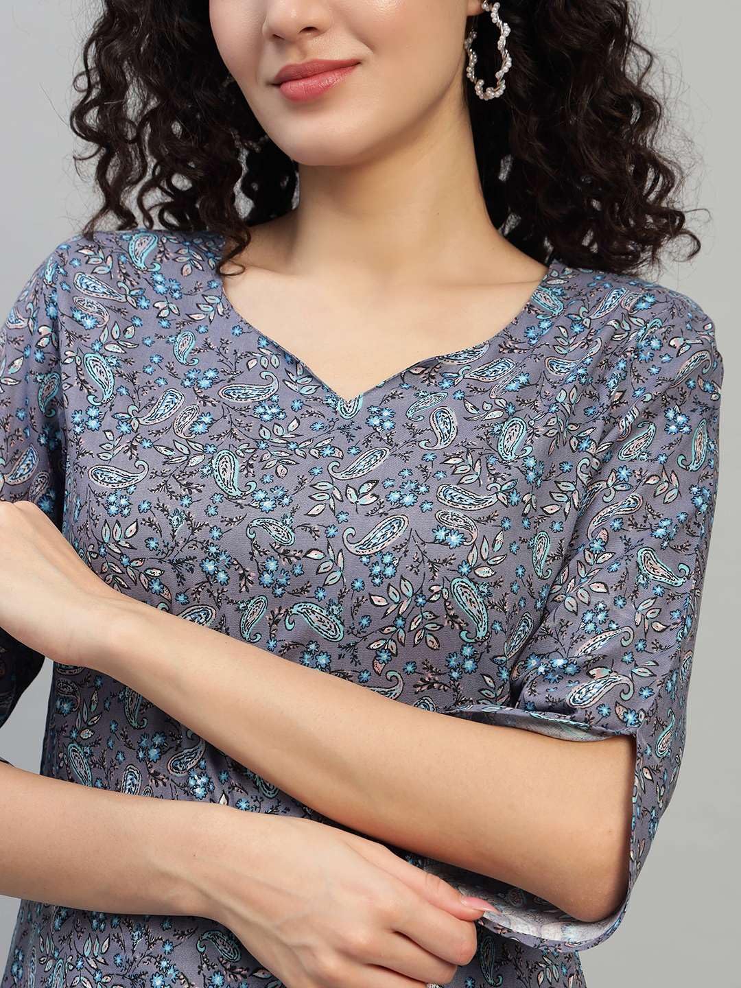 VEERSTOW Women's Cotton Short Kurti 3/4 Sleeve