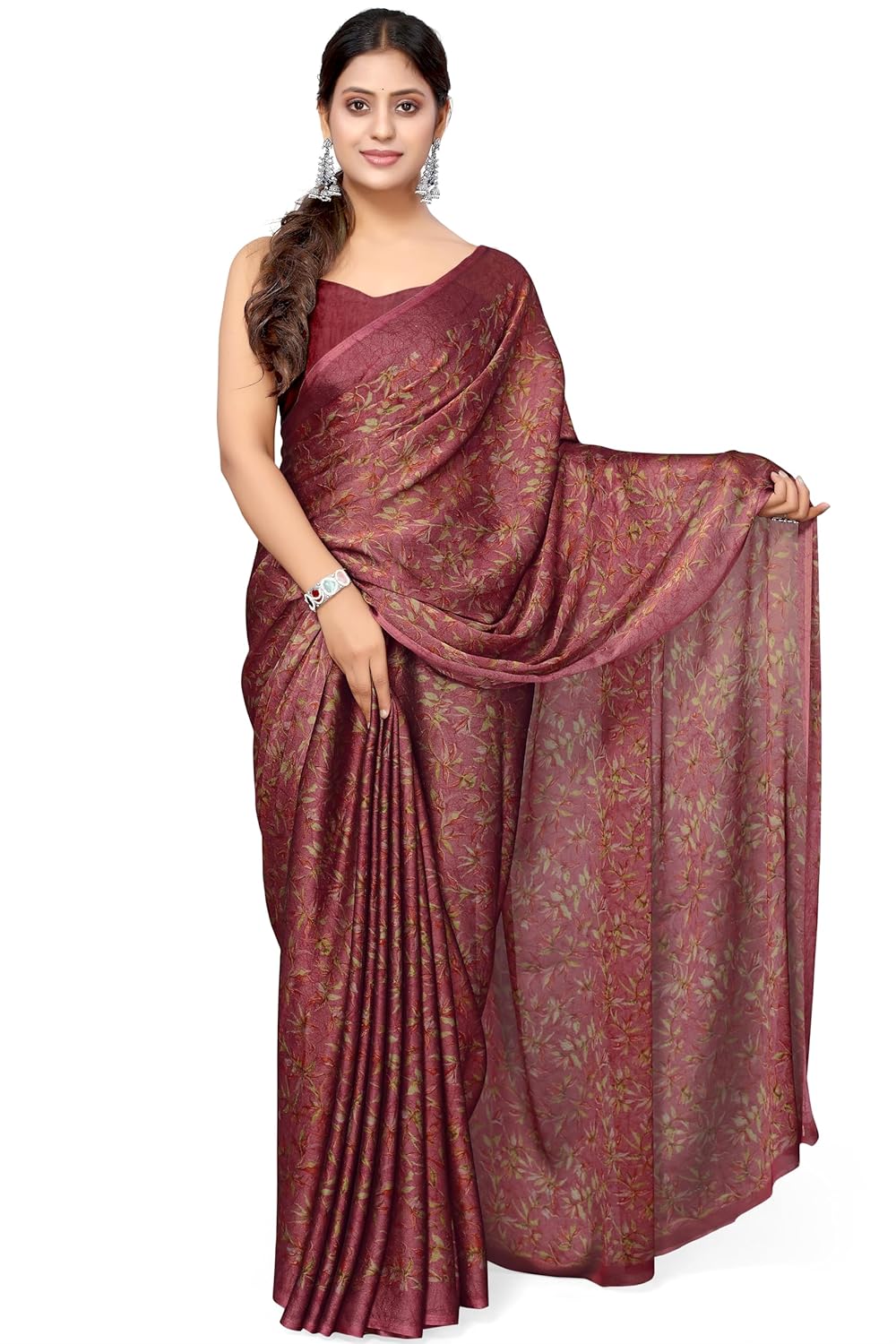 Women's Chiffon Floral Printed Saree with Blouse Piece