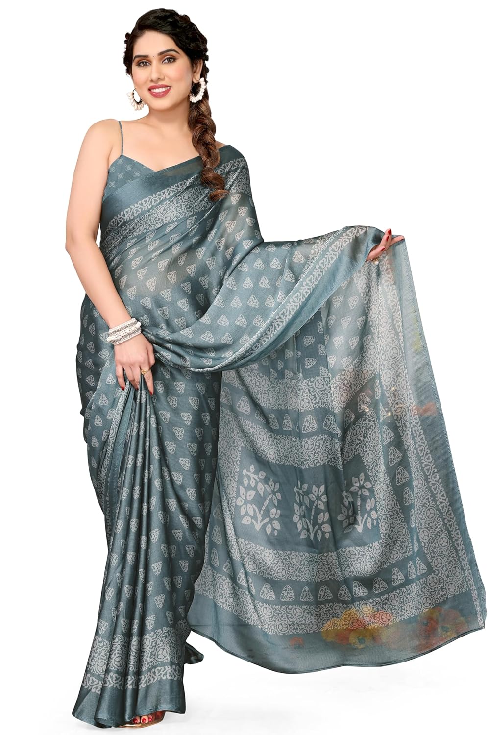 Women's Chiffon Block Printed Saree with Blouse Piece