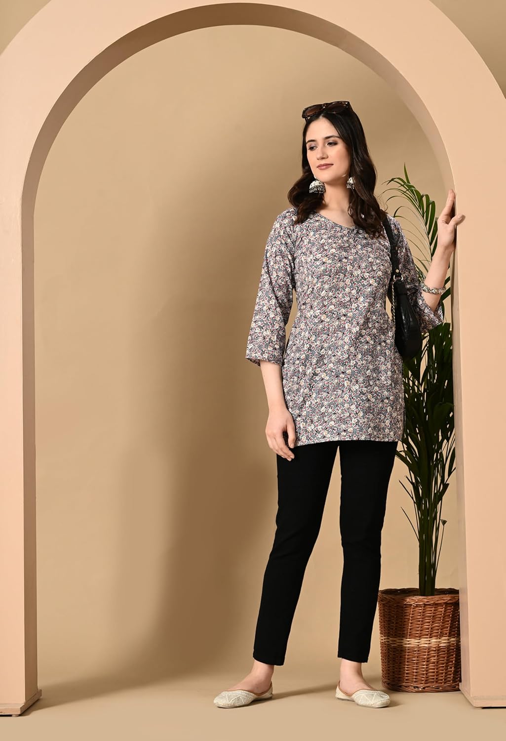 Liboza Cotton Short Kurti for Women V-Neck Shape