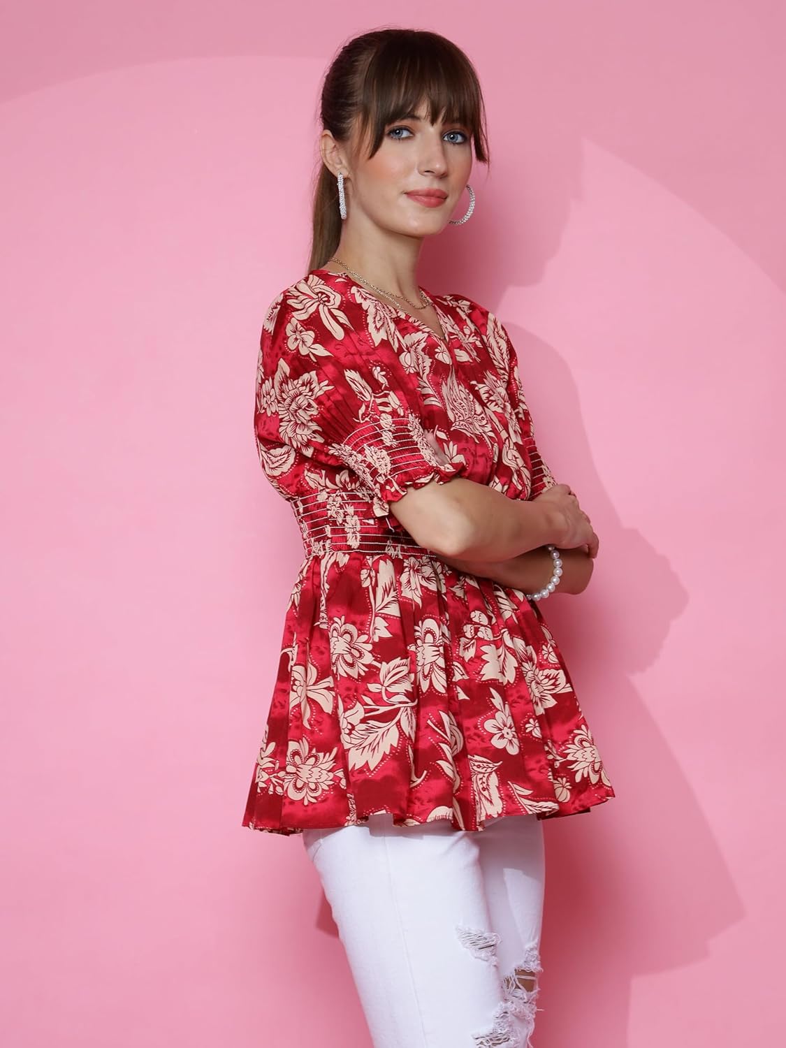 Sheetal Associates Women's Casual Puff Sleeves Floral