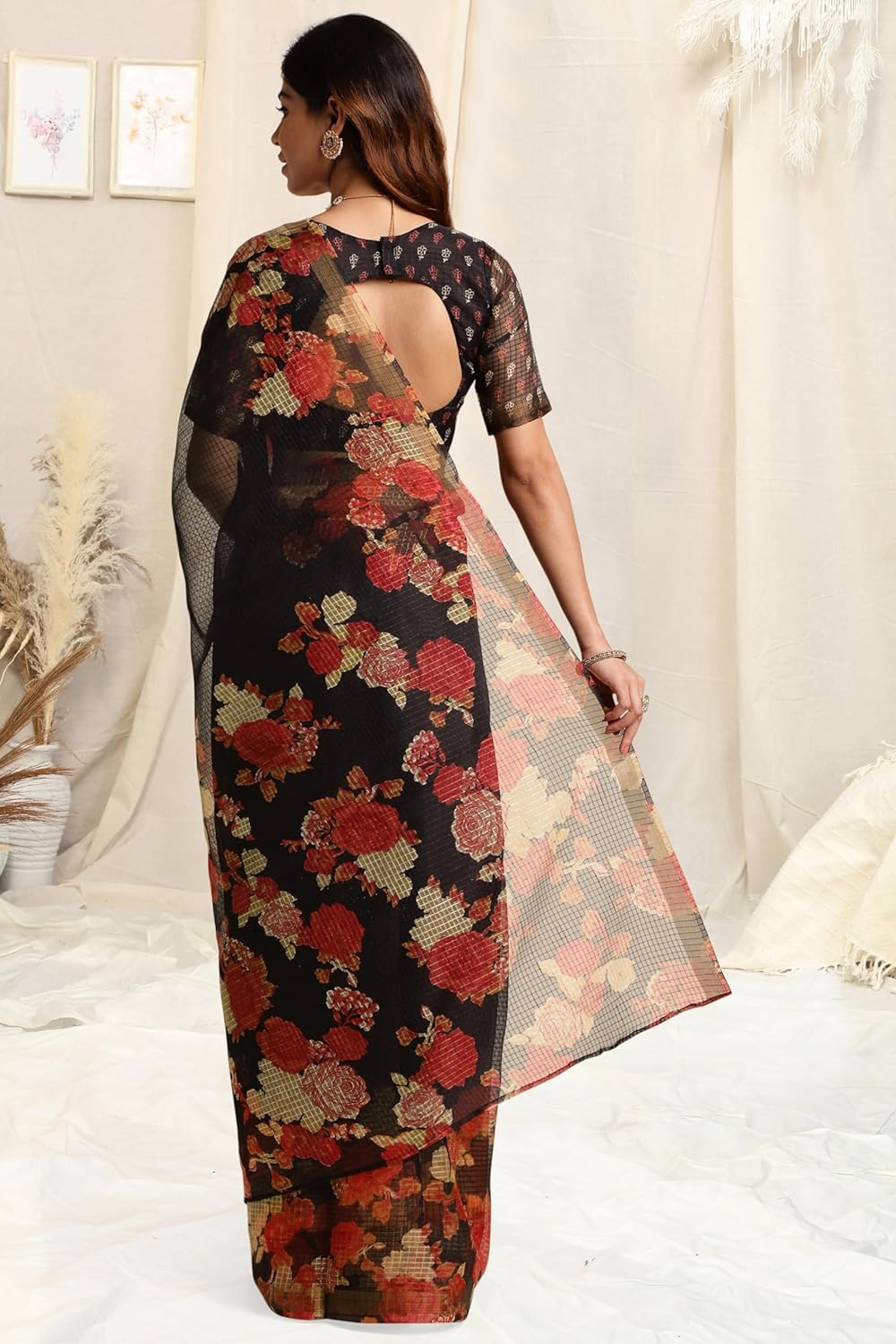 Women's Kota Floral Printed Saree with Blouse Piece