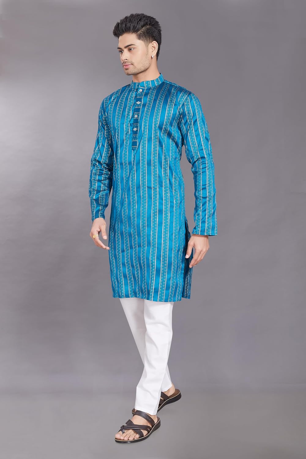 Men's Self Woven Jequard Art Silk Slim Fit Only Kurta