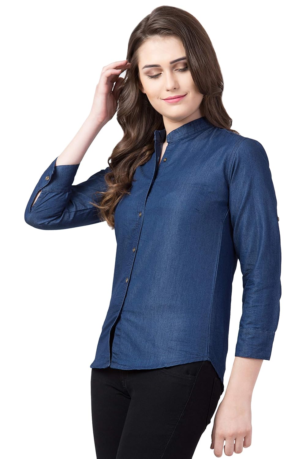 FUNDAY FASHION Women's Casual Mandarin Collar Regular Fit Shirt