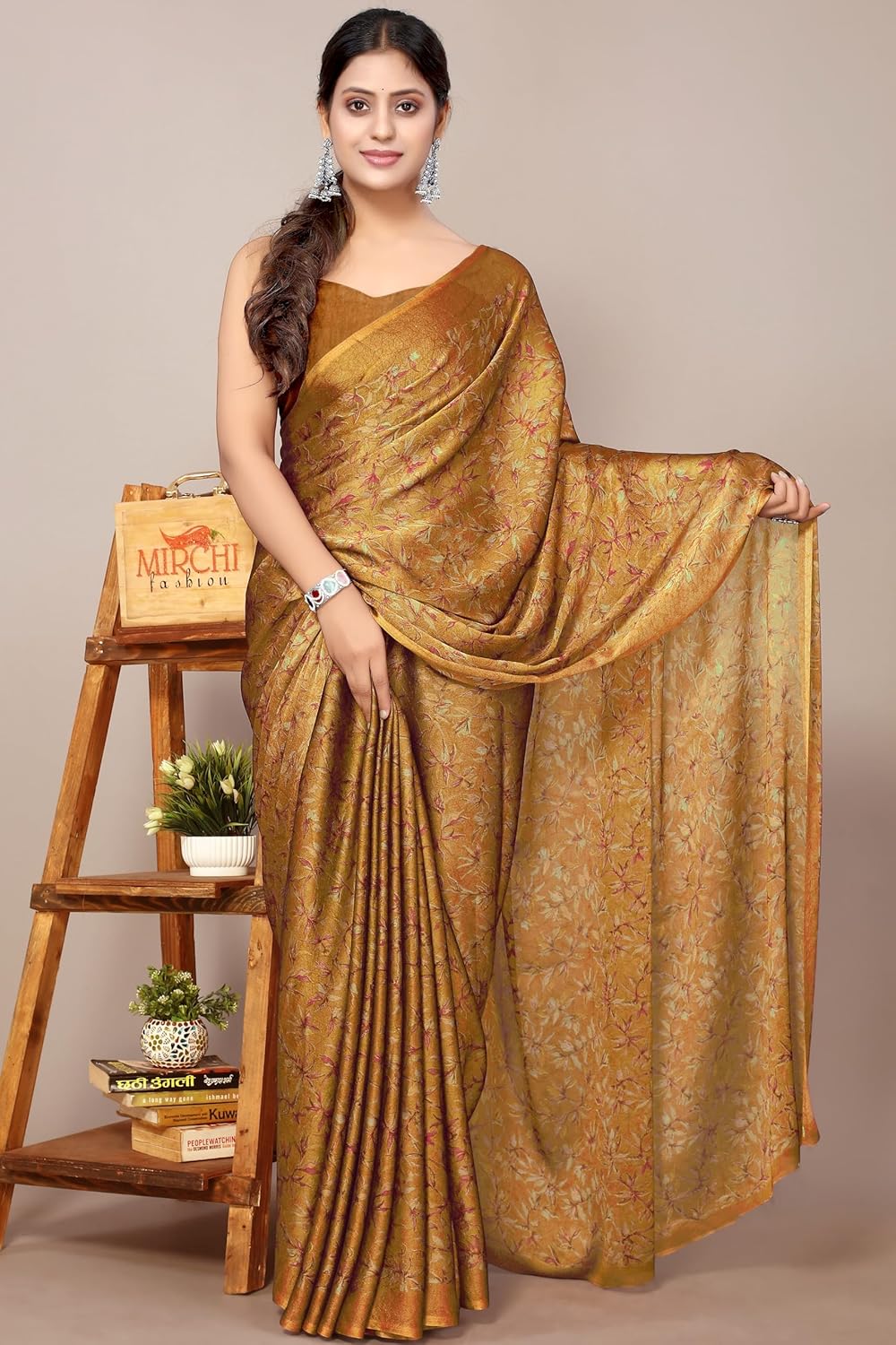 Women's Chiffon Floral Printed Saree with Blouse Piece