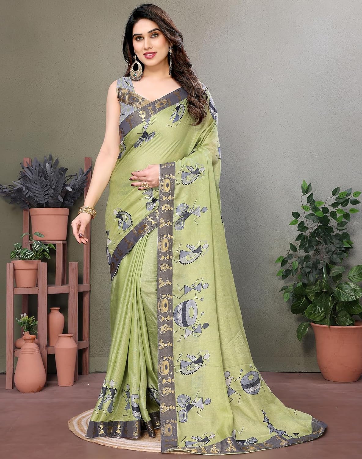 Yashika Women's Printed Kalamkari Art Silk Saree