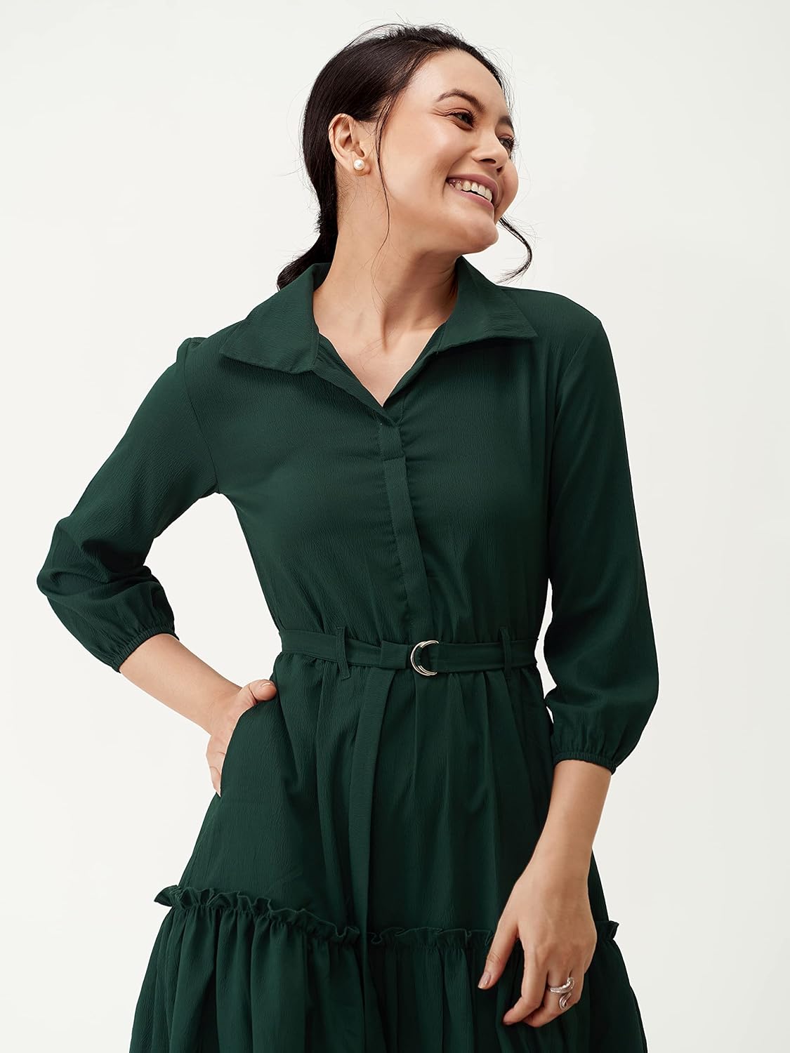 AASK Women Peplum Gathared Stylish Dress with Belt