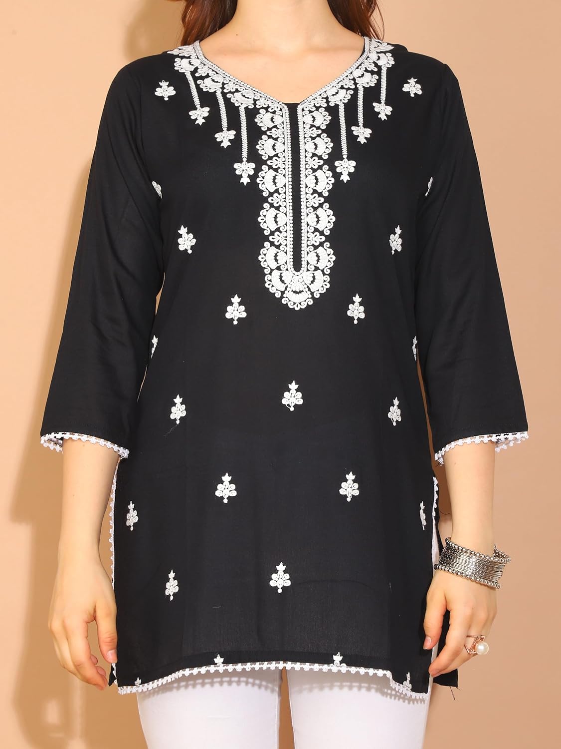 Rajnandini Women's Rayon Floral Embroidered Tunic