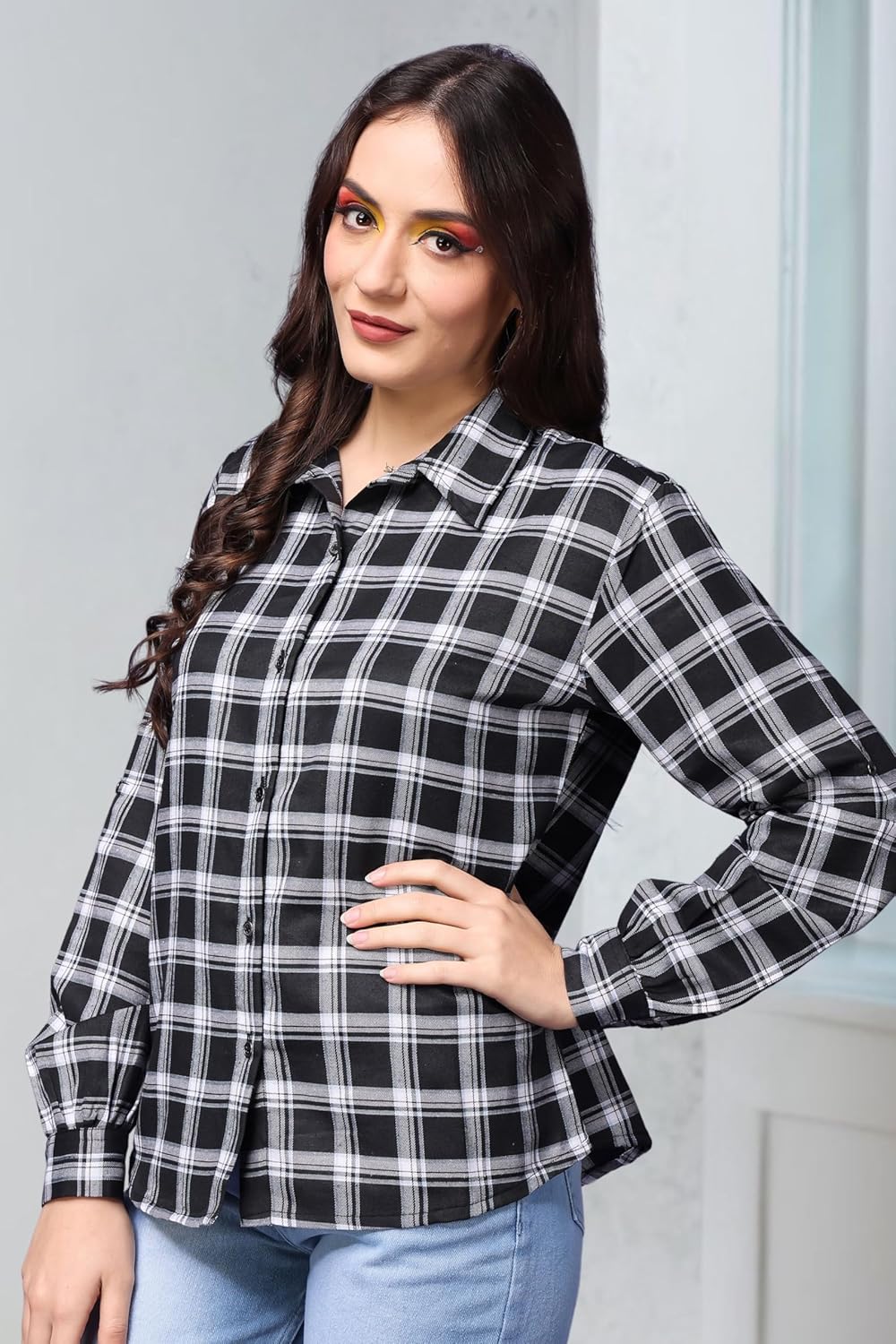 POPWINGS Casual Checks Print Shirt for Women