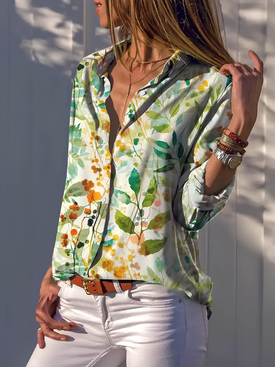 Gufrina Shirt for Women| Long Shirt for Women| Floral Print | Button-Down Western Shirt| Roll-Up Sleeves| Casual Relaxed Fit for Women