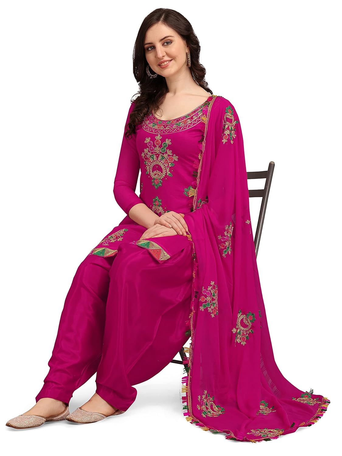 EthnicJunction Women's Chanderi Cotton Embroidered
