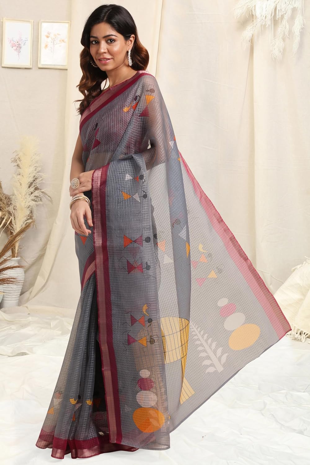 Women's Kota Floral Printed Saree with Blouse Piece