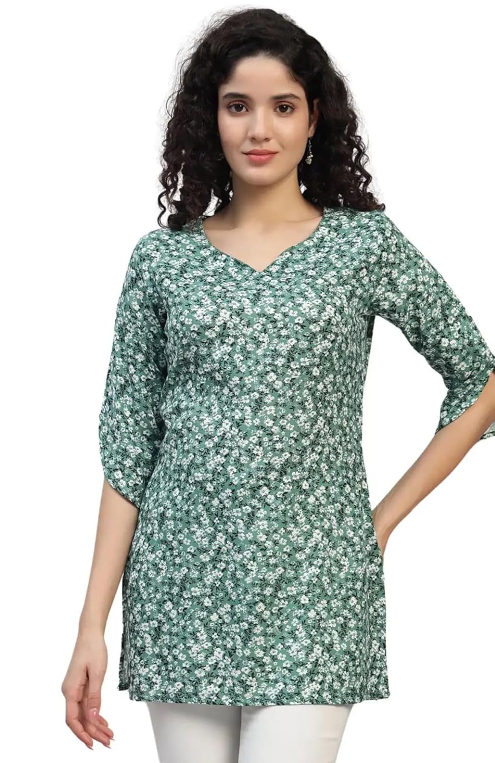 VEERSTOW Women's Cotton Short Kurti 3/4 Sleeve