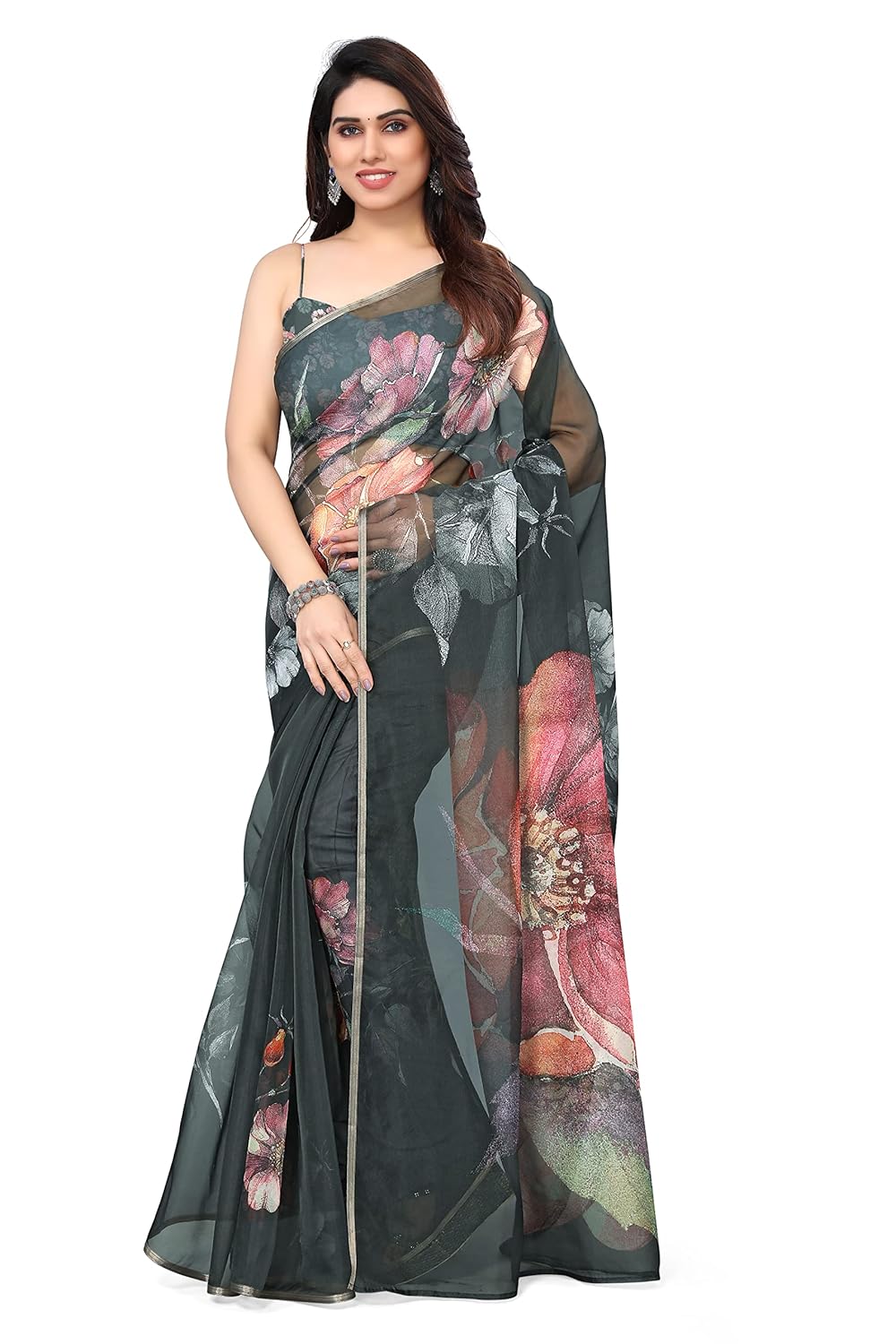Printed Women's Organza Saree Design with Blouse Piece