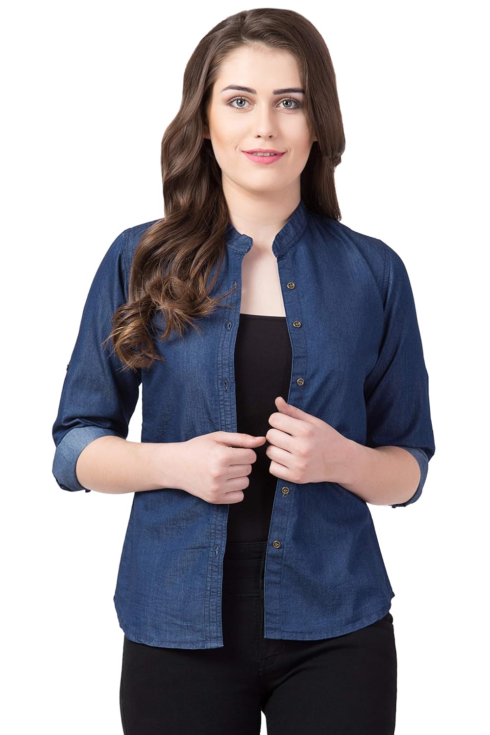 FUNDAY FASHION Women's Casual Mandarin Collar Regular Fit Shirt