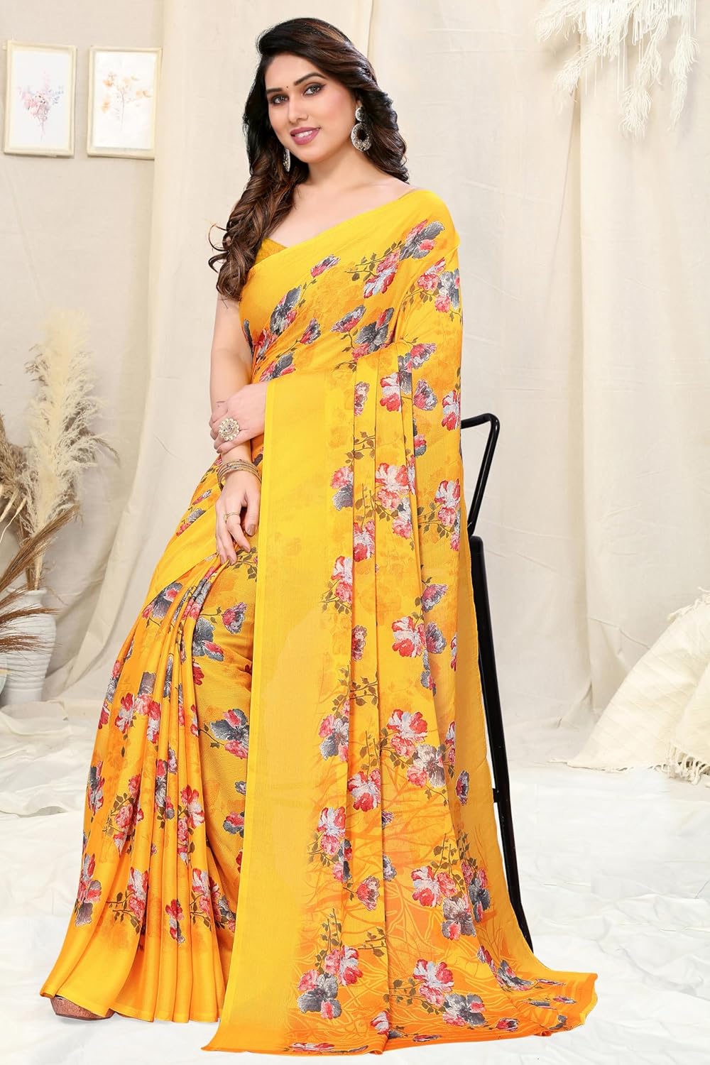 Floral Printed Saree with Blouse Piece
