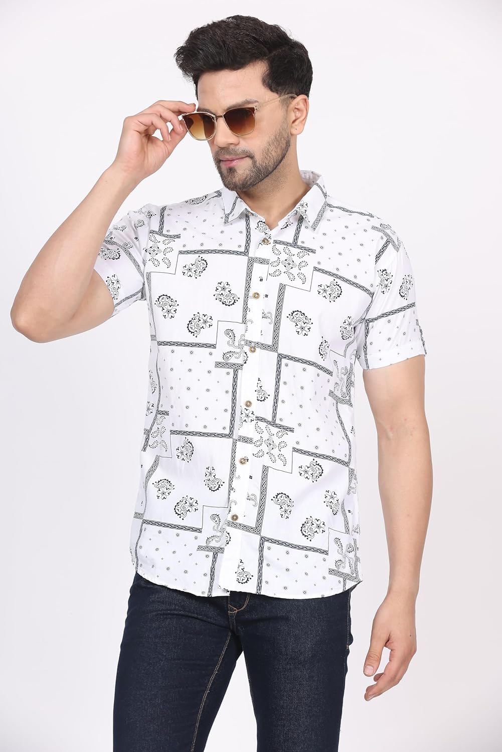 CVC Men's Regular Fit Half Sleeve Printed Shirt