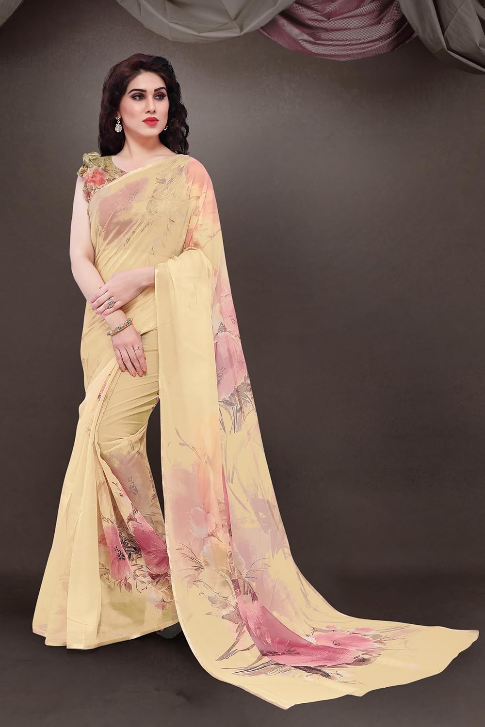 Printed Women's Organza Saree Design with Blouse Piece