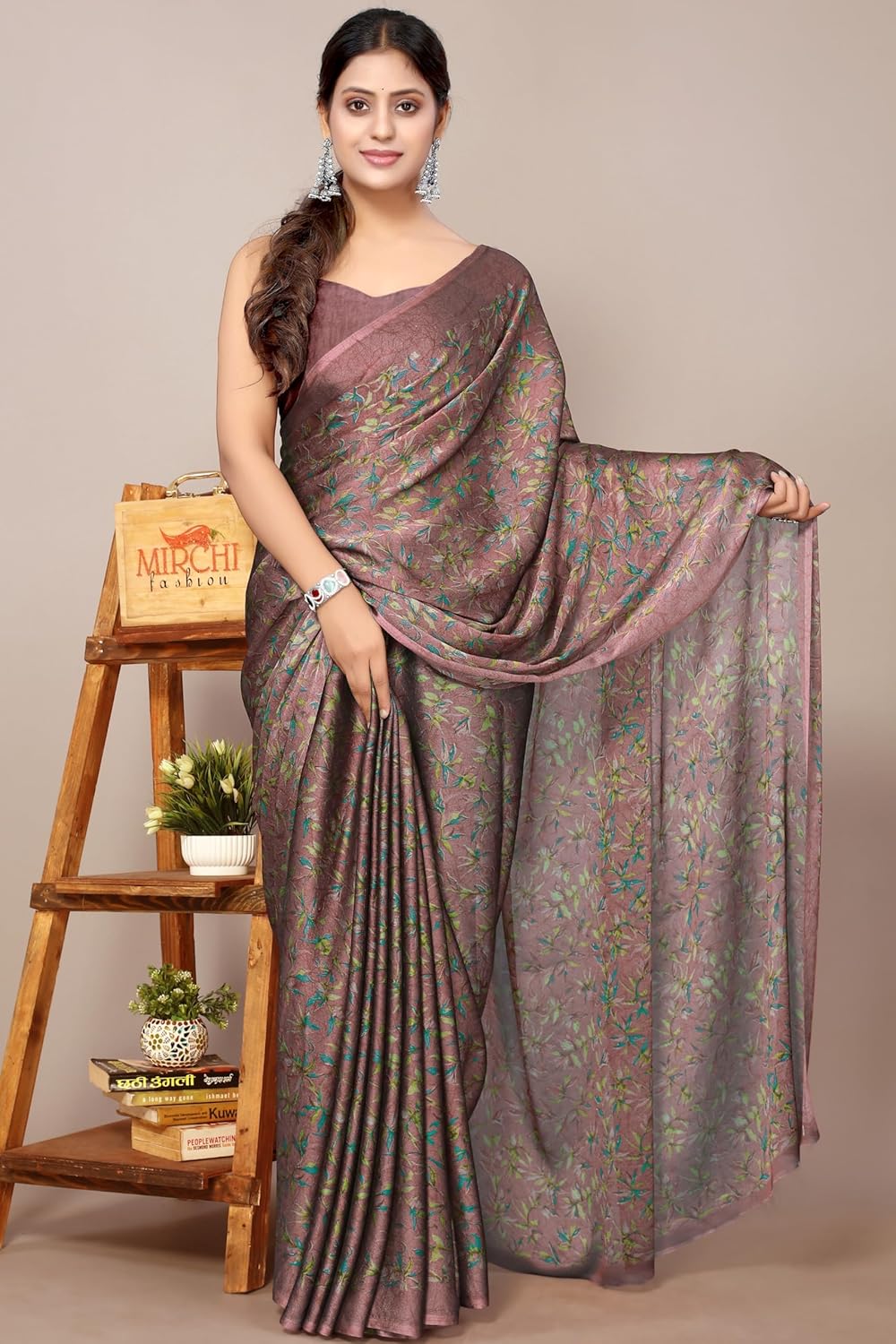 Women's Chiffon Floral Printed Saree with Blouse Piece