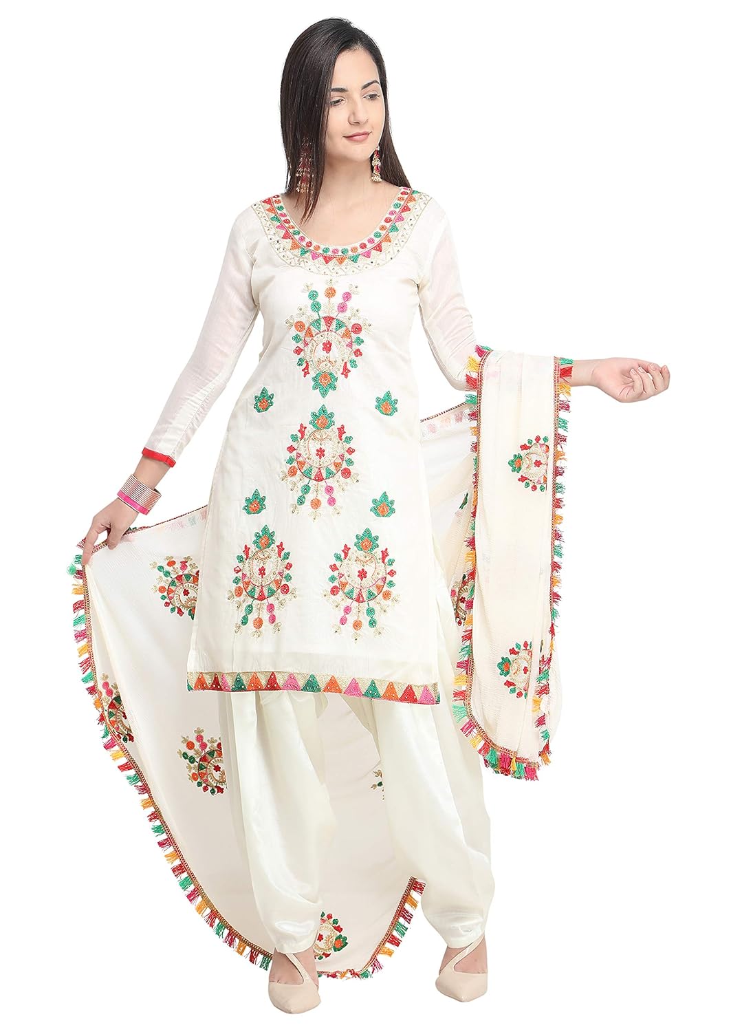EthnicJunction Women's Chanderi Cotton Embroidered
