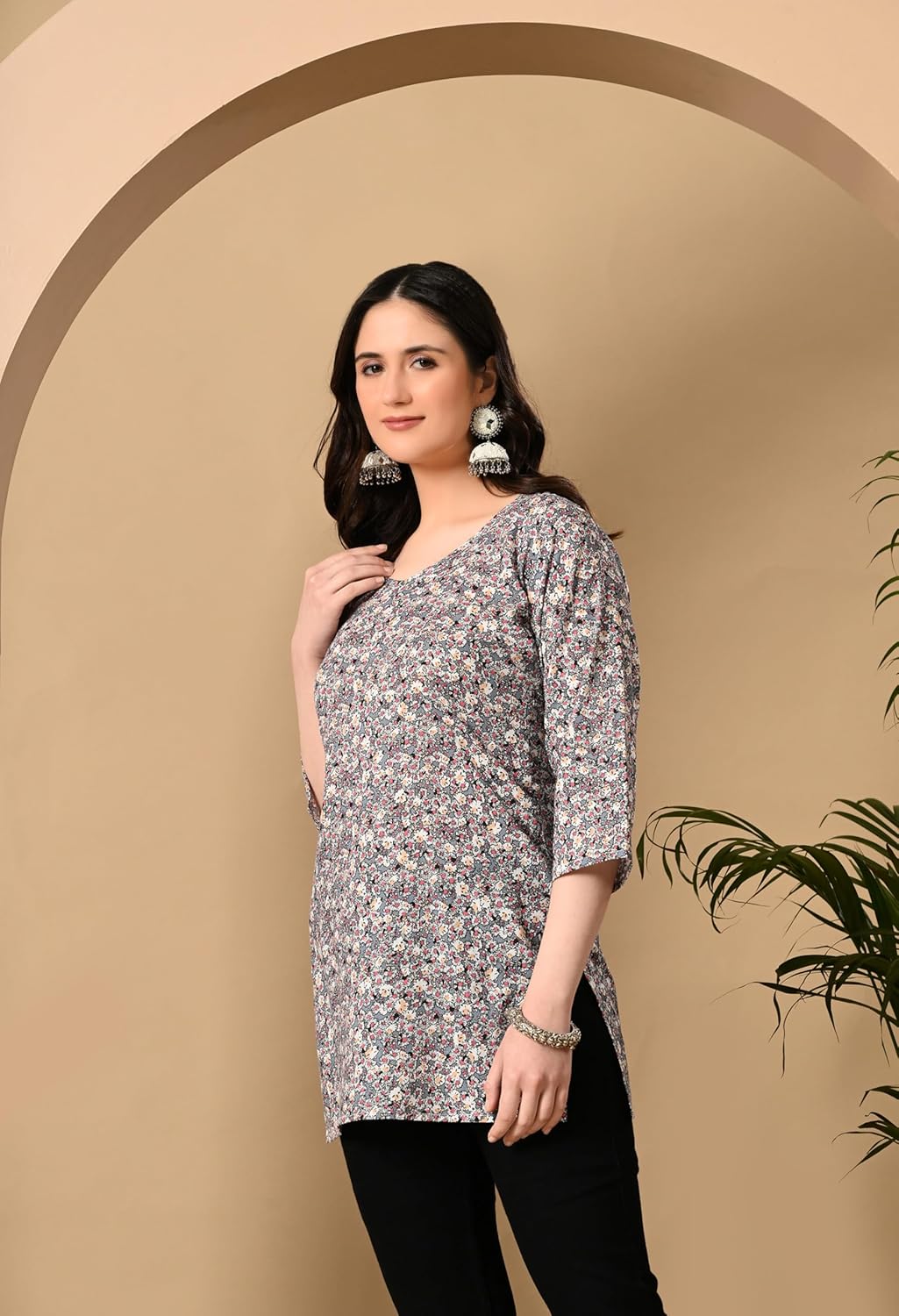 Liboza Cotton Short Kurti for Women V-Neck Shape