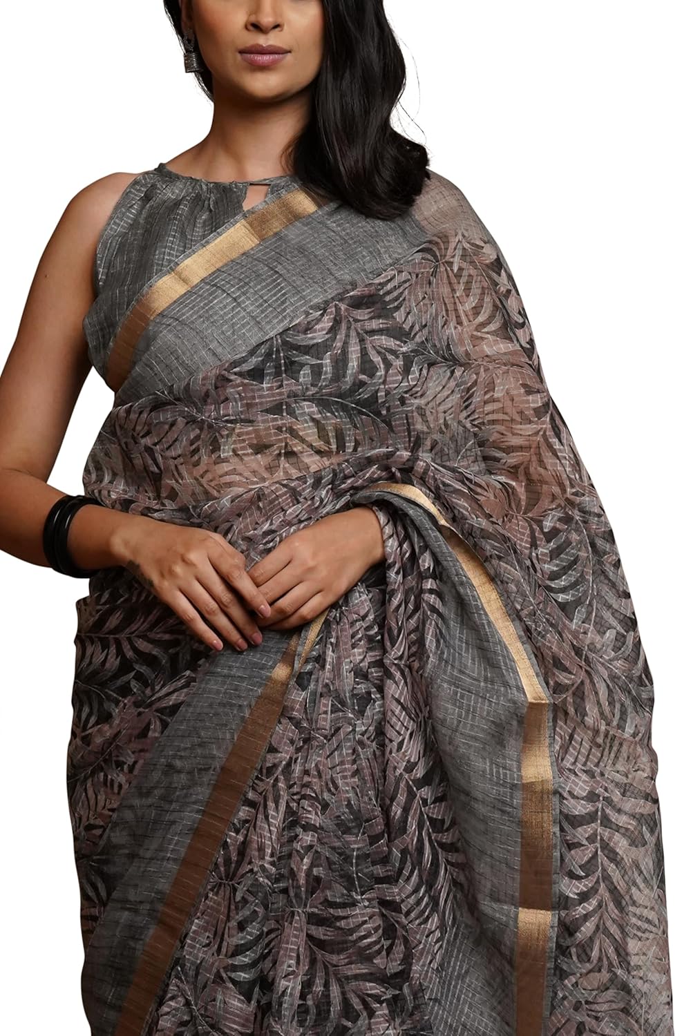 KotaDoriaPolyester Mix Leaf Floral Printed Saree