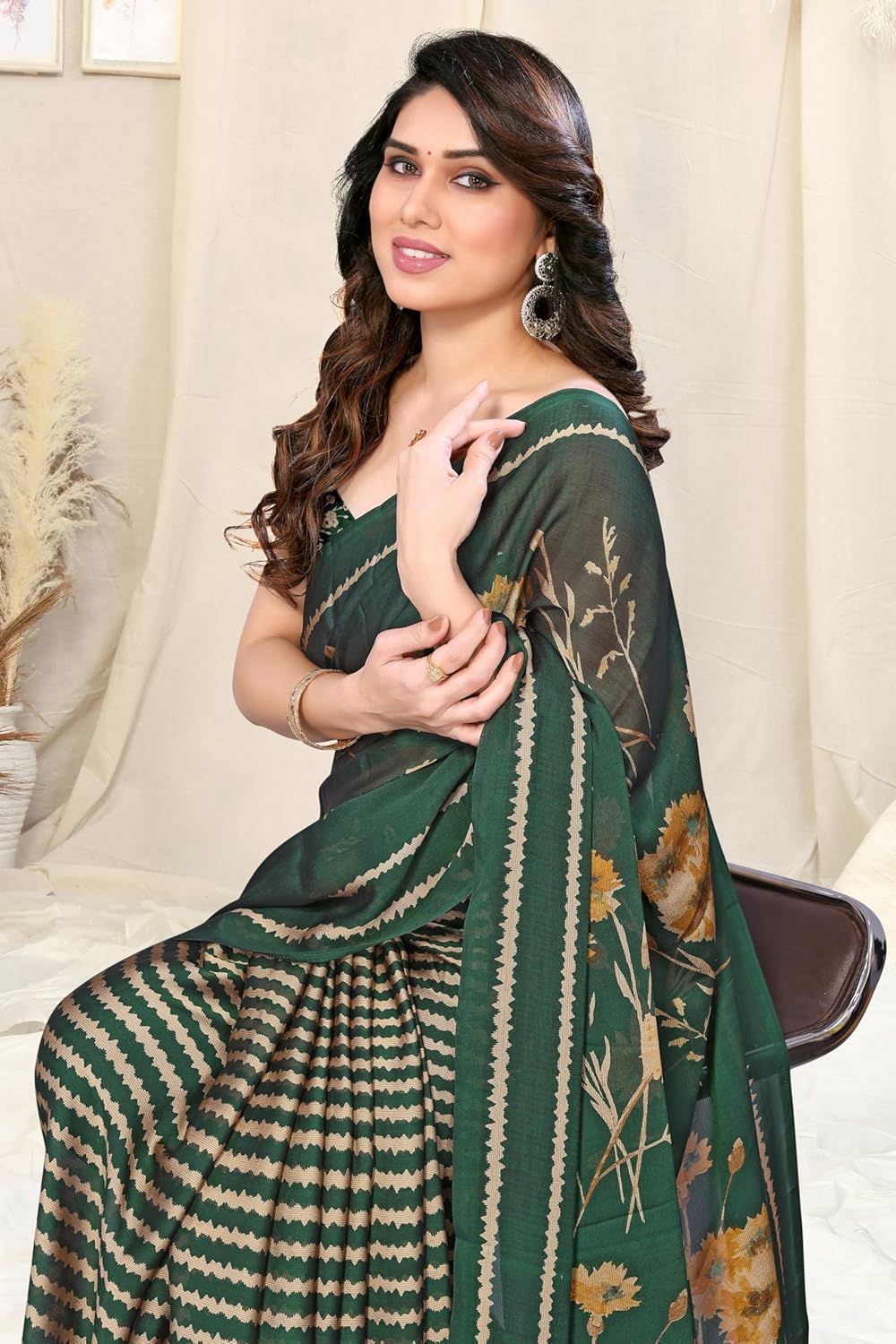 FASHION Women's Floral Printed Saree with Blouse Piece
