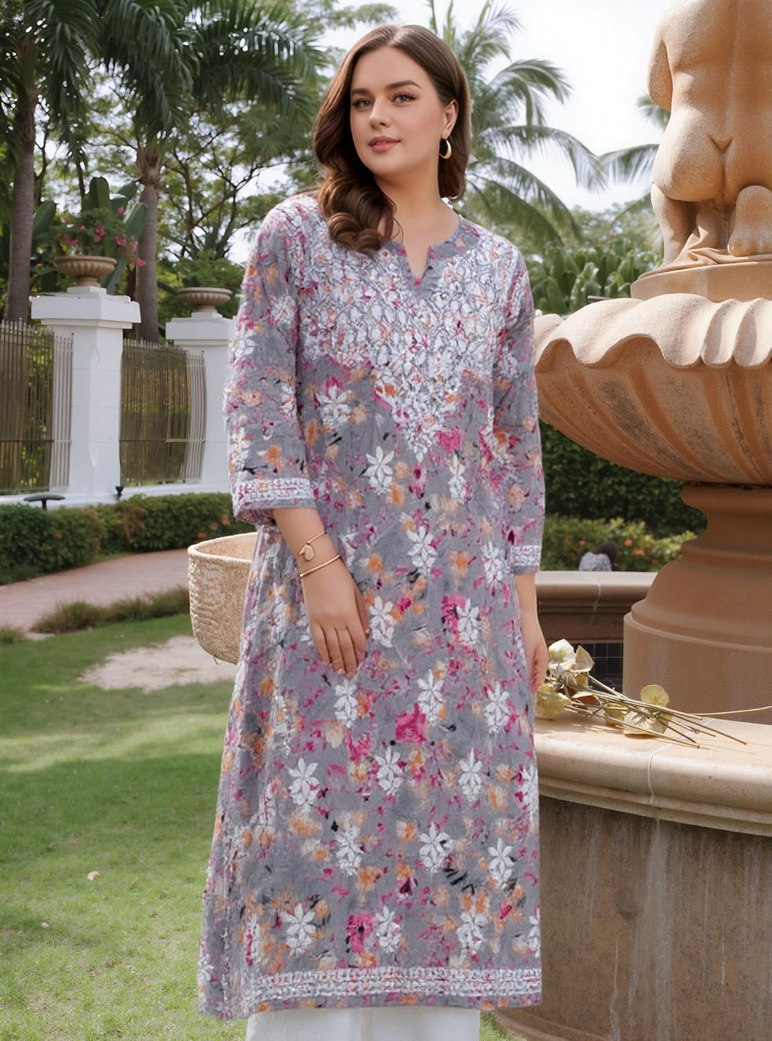 GoSriKi Women's Rayon Viscose Printed & Chikankari