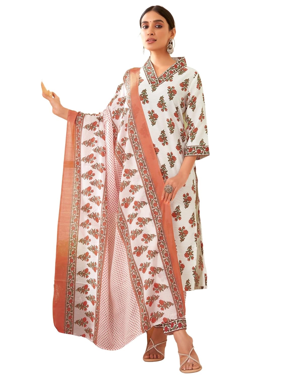 SIRIL Women's Cotton Blend Floral Printed Straight
