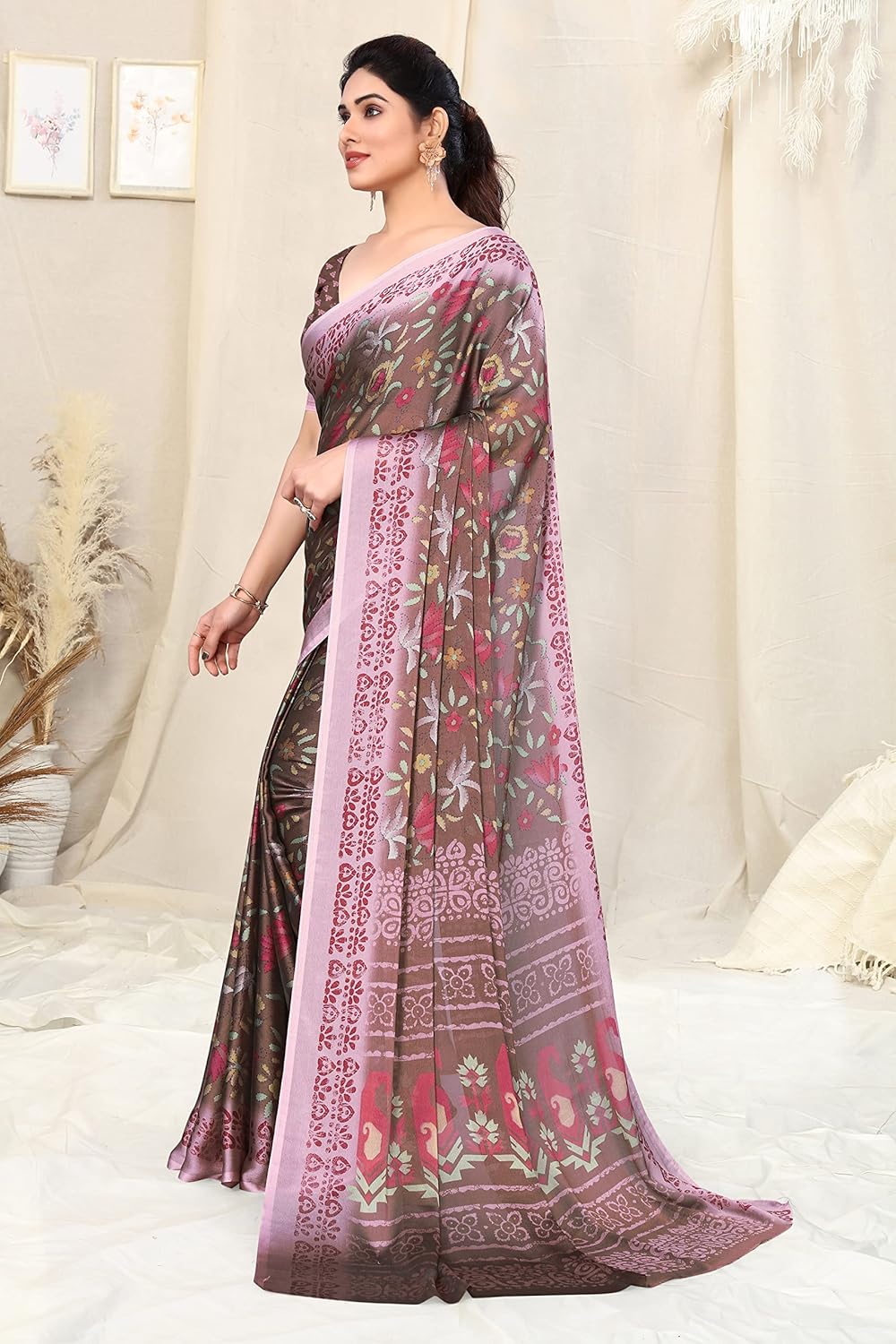 Women's Stylish Chiffon Print Saree with Blouse Piece