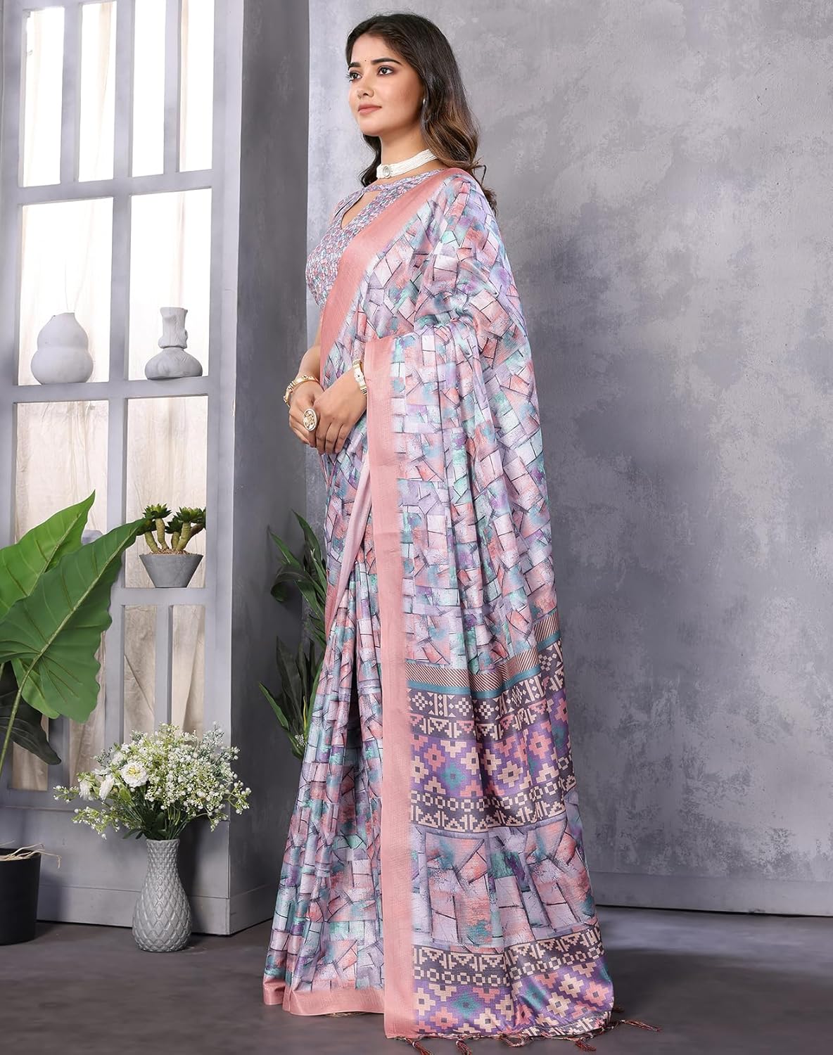 Print Art Silk Cotton Saree t Ethnic Wear for Festive