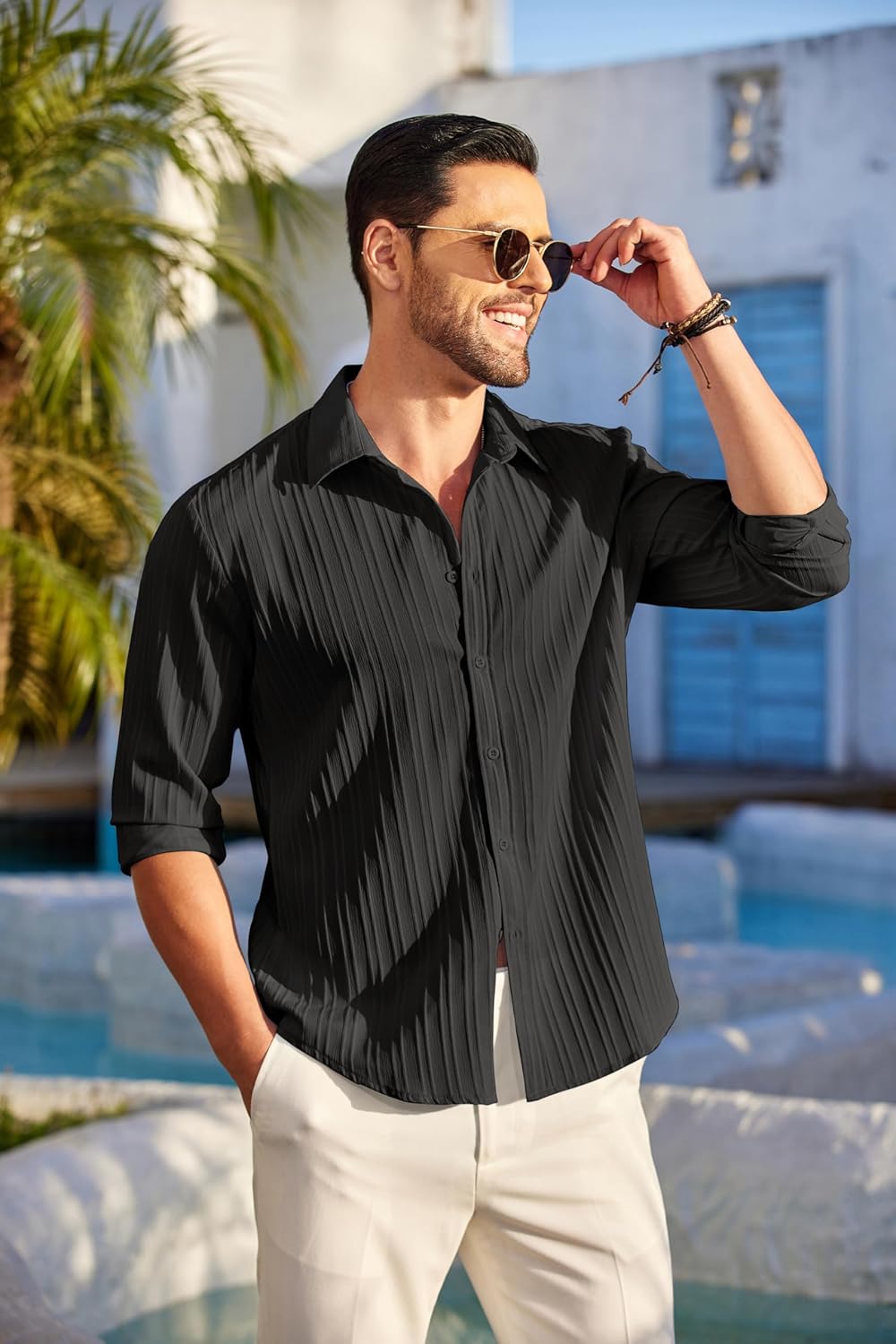 DEELMO Men's Casual Button Down Shirts Long Sleeve