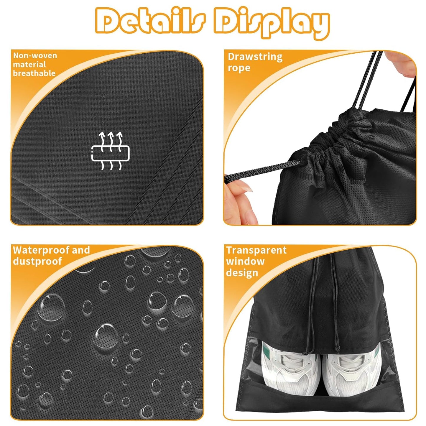 Shoe Bags for Travel, Drawstring Packing Bags, Dustproof